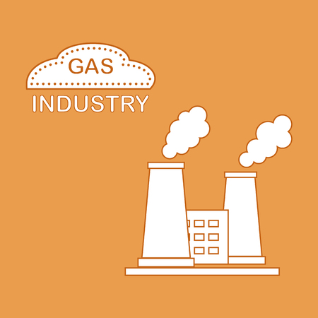 Gas processing plant with smoking chimneys. Industrial theme. Design for announcement, advertisement, banner or print.のイラスト素材