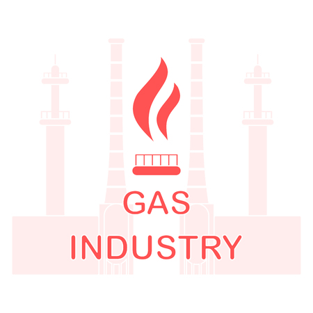 Gas processing plant. Gas burner with flame. Design for announcement, advertisement, banner or print.のイラスト素材