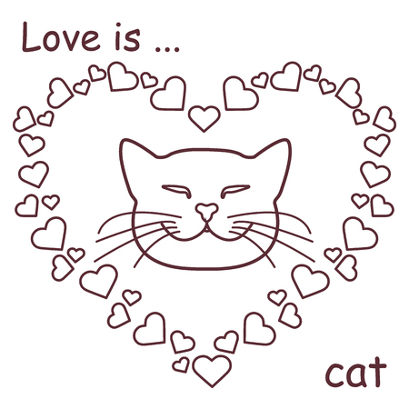 Heart composed of many hearts and cute cat. Design for banner, poster or print, Valentine's day.のイラスト素材