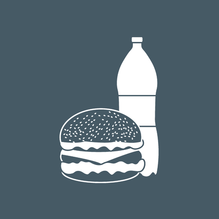 Burger and bottle of soda water. Harmful eating habits. Design for banner and print.のイラスト素材