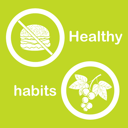 Useful and harmful food. Proper nutrition with excess weight and obesity. Cheeseburger and black currant.のイラスト素材