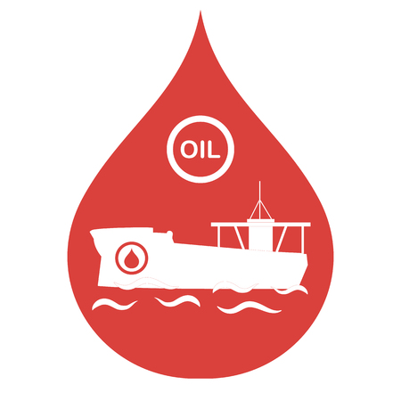 tanker carrying oil inside a drop icon. Production and transportation of oil  Vector illustration.のイラスト素材