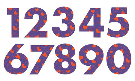Arabic numerals, painted with a colorful background with hearts.Template for design, fabric, print. Vector illustration.のイラスト素材