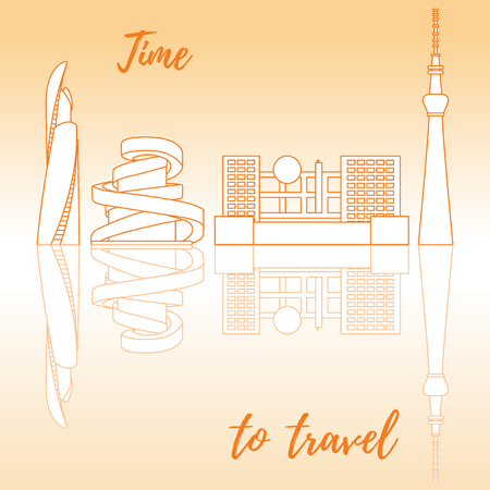 Unusual Japanese architecture. Famous building and skyscrapers. Travel and leisure.のイラスト素材