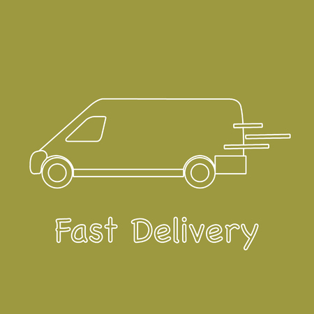 Delivery truck with text fast delivery text on color background. Vector illustration.のイラスト素材