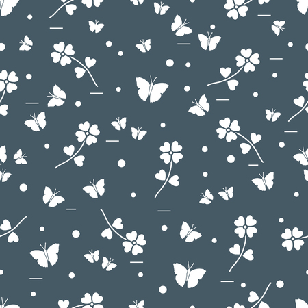 Seamless pattern with shamrock and butterflies. Saint Patrick's Day Vector illustration.のイラスト素材