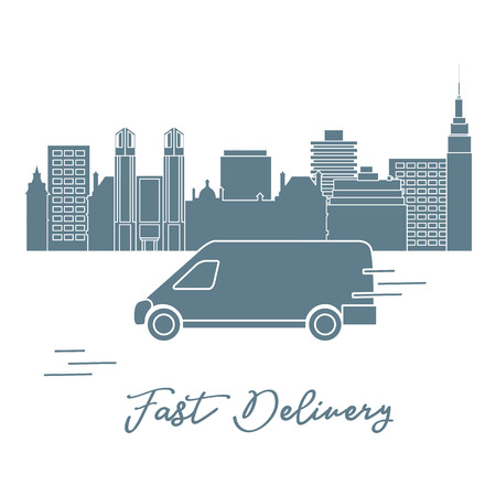 Delivery by car in the city. Fast and convenient shipping. Free delivery.のイラスト素材