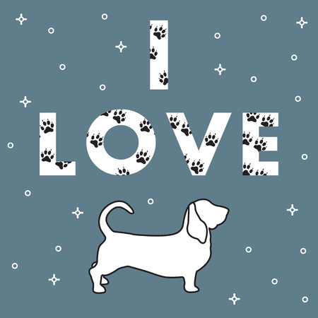 Phrase: I Love and dog. The message is decorated with traces. Template for design, print.のイラスト素材