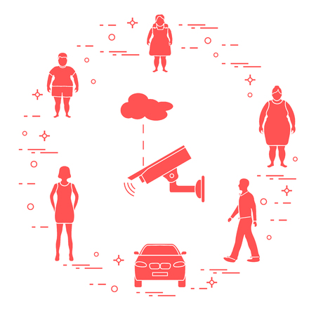 Security camera and children for Detection of offenses and ensuring the safety of driving.のイラスト素材