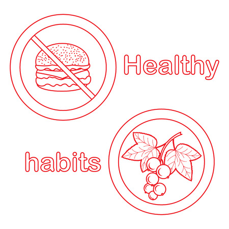 Useful and harmful food. Proper nutrition with excess weight and obesity. Cheeseburger and black currant.のイラスト素材