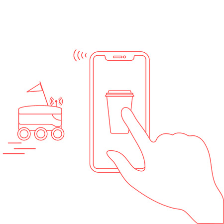 Order foods and drinks in the application on phone and delivery with a robot. Fast and convenient shipping. Free delivery.のイラスト素材