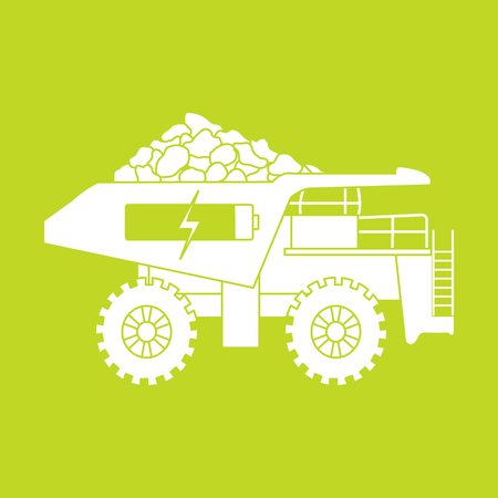 Electric dumper with ore, battery, charge symbol. New transport eco technologies.のイラスト素材