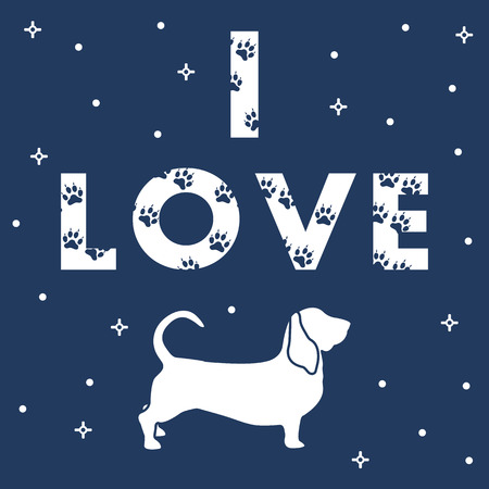 Phrase: I Love and dog. The message is decorated with traces. Template for design, print.のイラスト素材