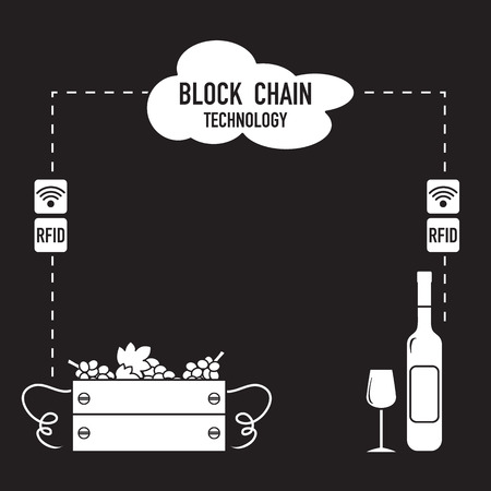 Blockchain. RFID technology. Winemaking from the collection of grapes to wine tasting.のイラスト素材