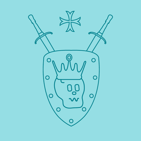 Skull, crown, shield, two crossed swords, cross. Design element for postcard, banner or print. のイラスト素材