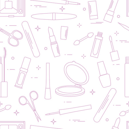 Seamless pattern of decorative cosmetics, accessories for nail care. Glamour fashion vogue style.のイラスト素材