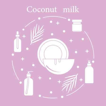 Coconut milk for cosmetics and care products. Glamour fashion vogue style.のイラスト素材