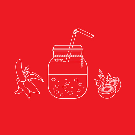 Jar with smoothies and ingredients for making smoothie. Healthy eating habits. Easy cooking process.のイラスト素材