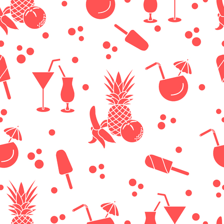 Seamless pattern with cocktails, ice cream, pineapple, orange, banana. Summer rest concept.のイラスト素材