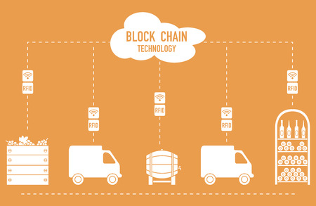 Blockchain. RFID technology. Winemaking from production to purchase.のイラスト素材