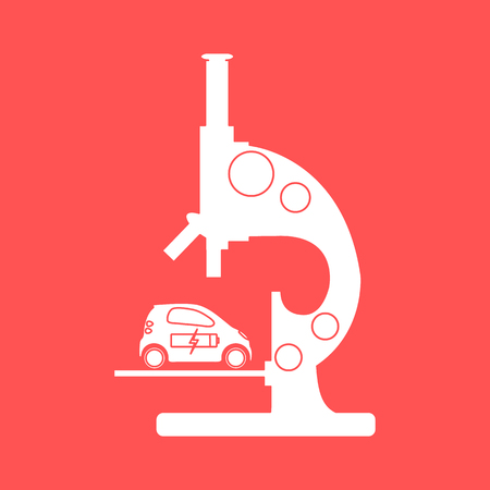 Microscope, electric car, recharge the car battery. New transport eco technologies.のイラスト素材