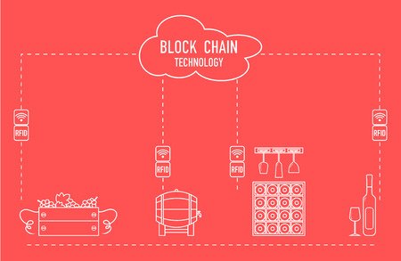 Blockchain. RFID technology. Winemaking from production to purchase.のイラスト素材