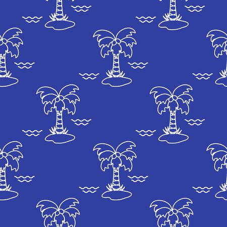 Seamless pattern with palm trees, coconuts and waves. Design for postcard, invitation, banner.のイラスト素材