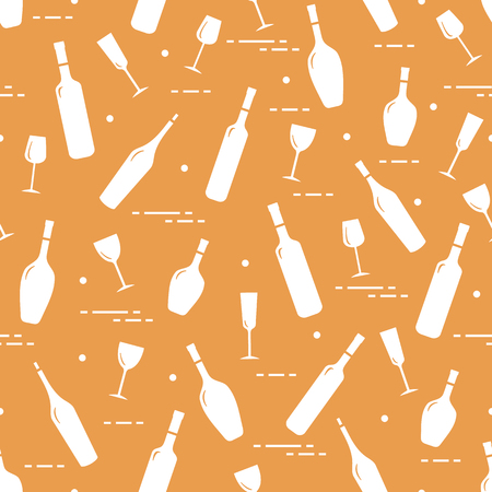 Seamless pattern of wine glasses and bottles of wine. Wine-making. Tasting. Sommelier.のイラスト素材