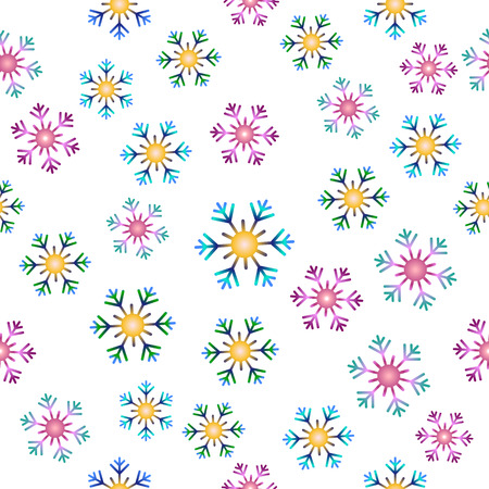 Vector seamless pattern with colorful snowflakes. Christmas and New Year 2019 background. Design for packaging paper, fabric and other print.のイラスト素材