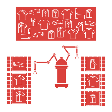 Smart automatic robotic sorting of clothes. Replacement of people with robotic mechanisms. Development of artificial intelligence.のイラスト素材