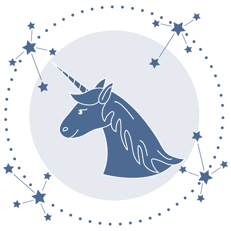 Magic unicorn and constellations. Design for children graphic, t-shirt, cover, gift card, poster.のイラスト素材