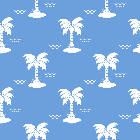 Seamless pattern with palm trees, coconuts and waves. Design for postcard, invitation, banner.のイラスト素材