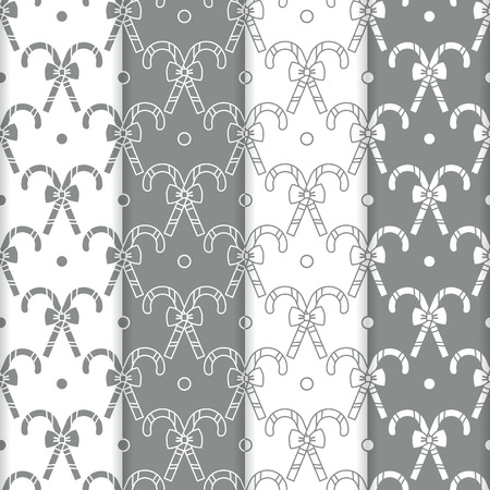 Set of 4 Happy New Year 2019 and Christmas seamless pattern. Vector illustration with candy canes and bows. Design for wrapping, fabric, print.のイラスト素材