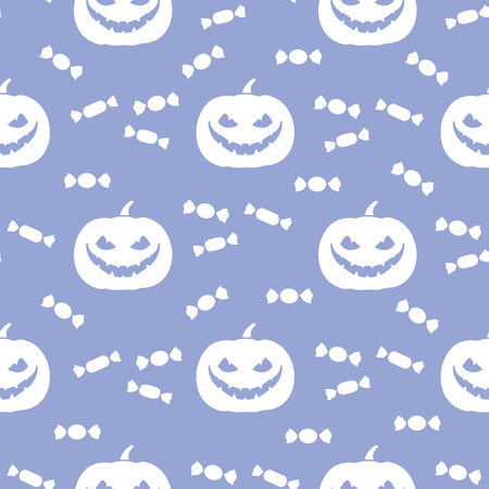 Halloween 2019 vector seamless pattern with pumpkin and candy. Design for party card, wrapping, fabric, print.のイラスト素材