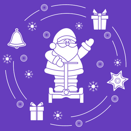 Santa Claus, gifts, bell, gingerbread, star, snowflakes. New Year and Christmas symbols.のイラスト素材