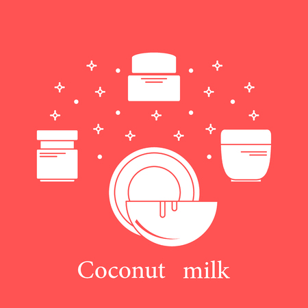 Coconut milk for cosmetics and care products. Glamour fashion vogue style.のイラスト素材