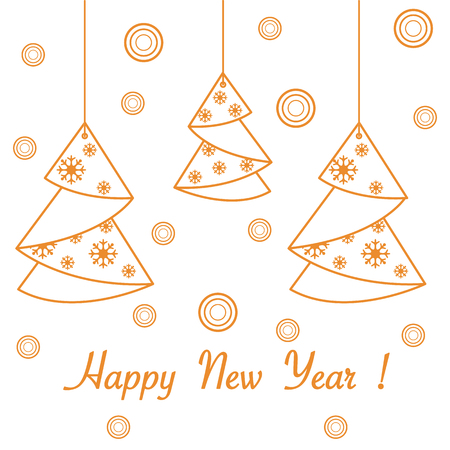 Vector illustration of Christmas tree origami folded and hanging on the ropes. Design element for postcard, invitation.のイラスト素材