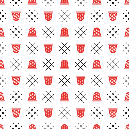 Seamless pattern with thimbles. Sewing and needlework background. Template for design, fabric, print.のイラスト素材