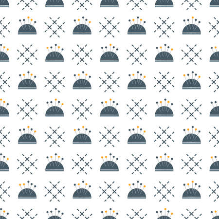 Seamless pattern with needle bar, pins. Sewing and needlework background. Template for design, fabric, print.のイラスト素材