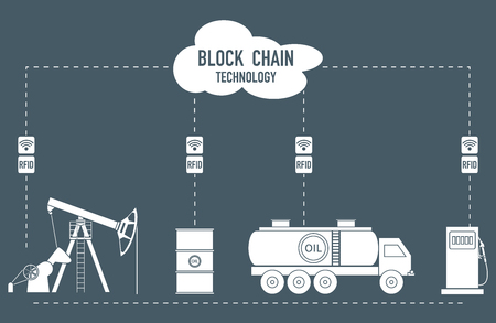 Blockchain. RFID technology. Extraction, transportation, storage, sale of petroleum products. From the supplier to the consumer.のイラスト素材