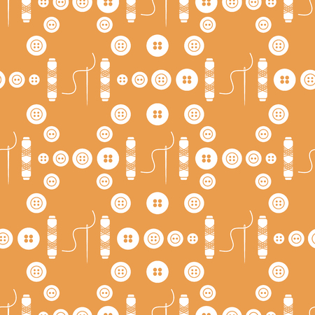 Seamless pattern with needles, buttons, threads. Sewing and needlework background. Template for design, fabric, print.のイラスト素材