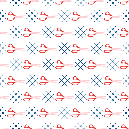 Seamless pattern with scissors. Sewing and needlework background. Template for design, fabric, print.のイラスト素材