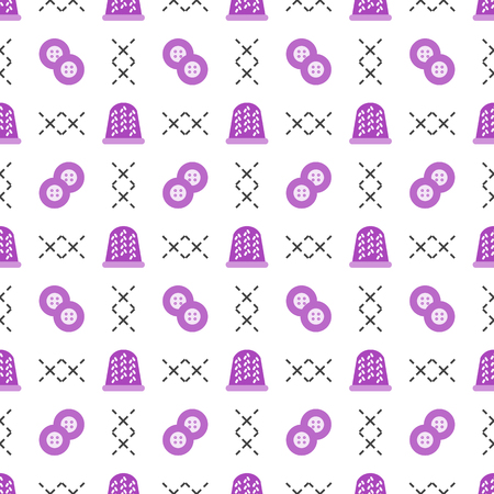 Seamless pattern with thimbles and buttons. Sewing and needlework background. Template for design, fabric, print.のイラスト素材