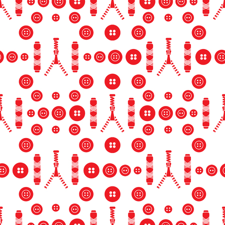Seamless pattern with zipper, buttons, threads. Sewing and needlework background. Template for design, fabric, print.のイラスト素材