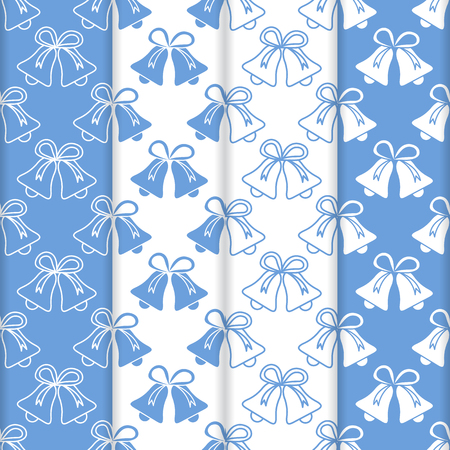 Set of 4 vector seamless pattern with bells. Christmas and New Year 2019 background. Design for packaging paper, fabric and other print.のイラスト素材
