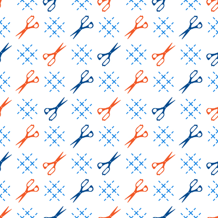Seamless pattern with scissors. Sewing and needlework background. Template for design, fabric, print.のイラスト素材