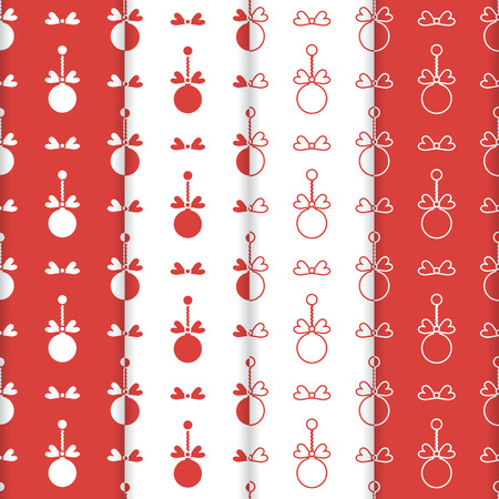 Set of 4 Happy New Year 2019 and Christmas seamless pattern. Winter illustration with Christmas balls. Design for banner, poster or print.のイラスト素材