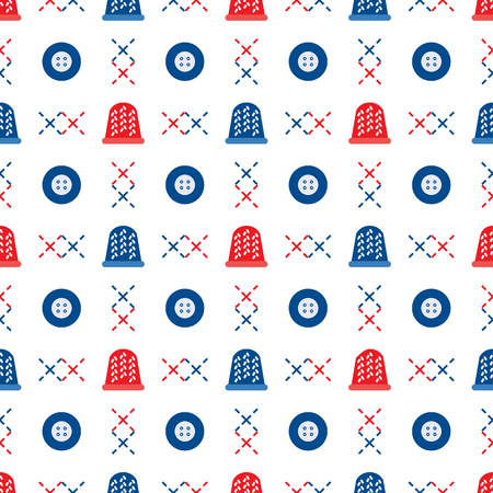 Seamless pattern with thimbles and buttons. Sewing and needlework background. Template for design, fabric, print.のイラスト素材