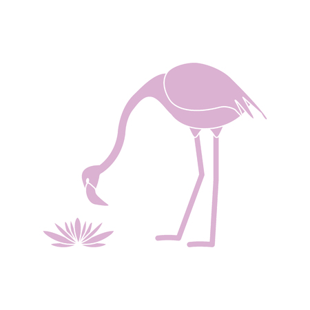 Vector illustration with flamingo bird and water lilies flowers. Design for poster or print.のイラスト素材