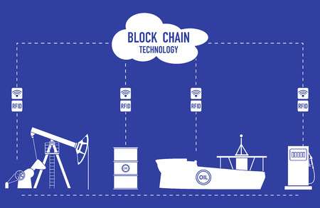 Blockchain. RFID technology. Extraction, transportation, storage, sale of petroleum products. From the supplier to the consumer.のイラスト素材